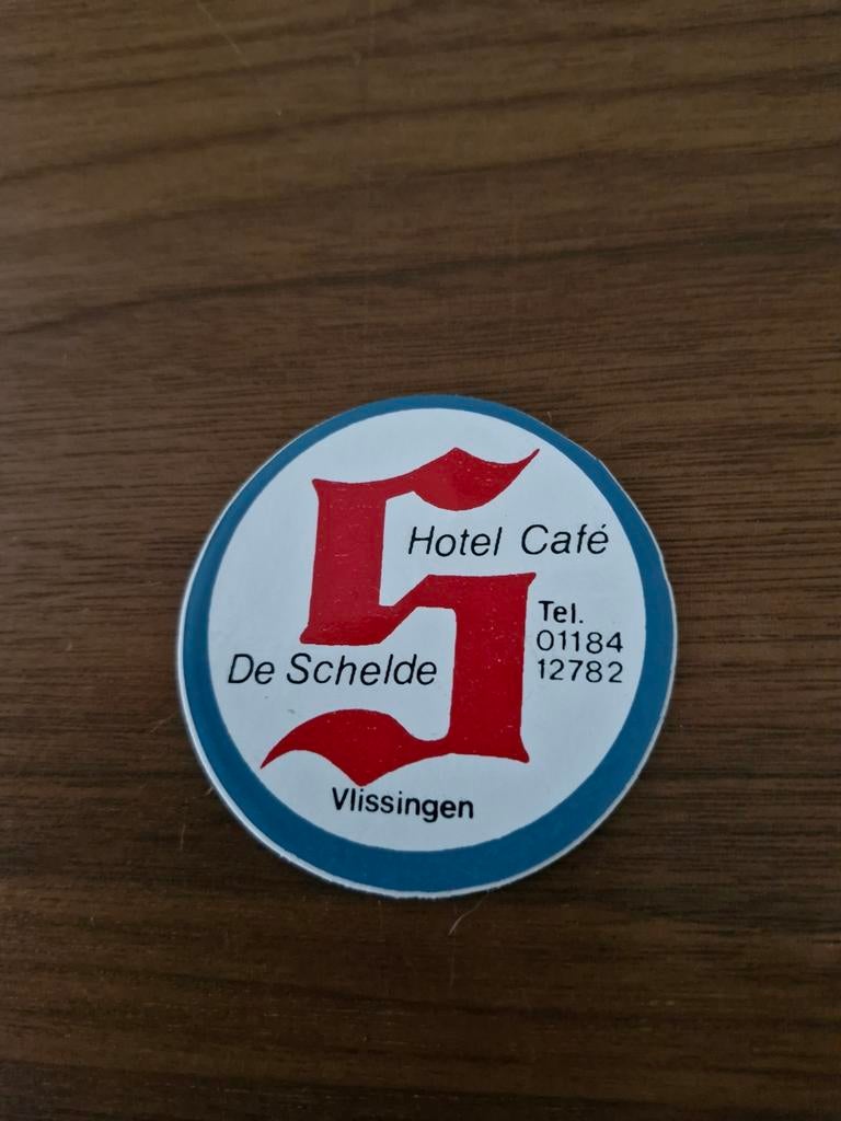 4229 Vintage Hotel Café De Schelde Reclame Sticker, Verzamelen, Ophalen of Verzenden, Gebruikt