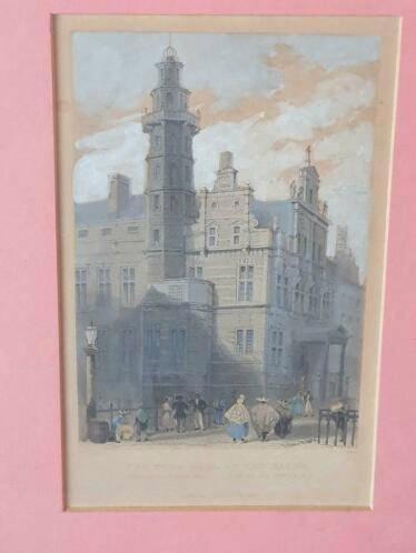 Gravure Litho Den Haag Stadhuis 1840 Bartlett Payne, Antiek en Kunst, Kunst | Etsen en Gravures, Ophalen