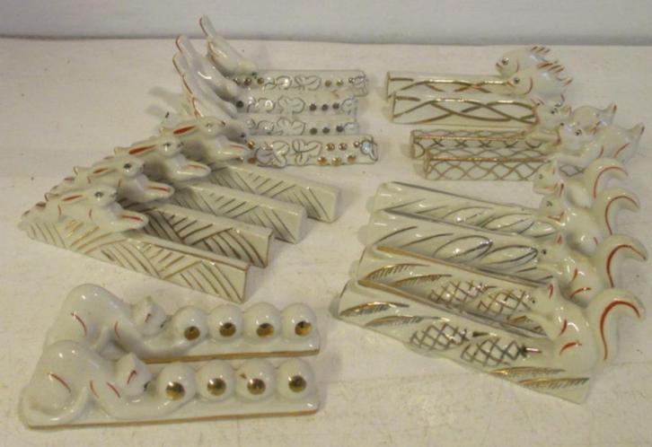 mooi set art deco porseleinen messenleggers dieren   8, Antiek en Kunst, Antiek | Servies los, Verzenden