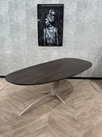Leaf eiken eettafel bruin + beige frame 260x110 *showroom, Z, 100 tot 150 cm, Eikenhout, Ophalen of Verzenden