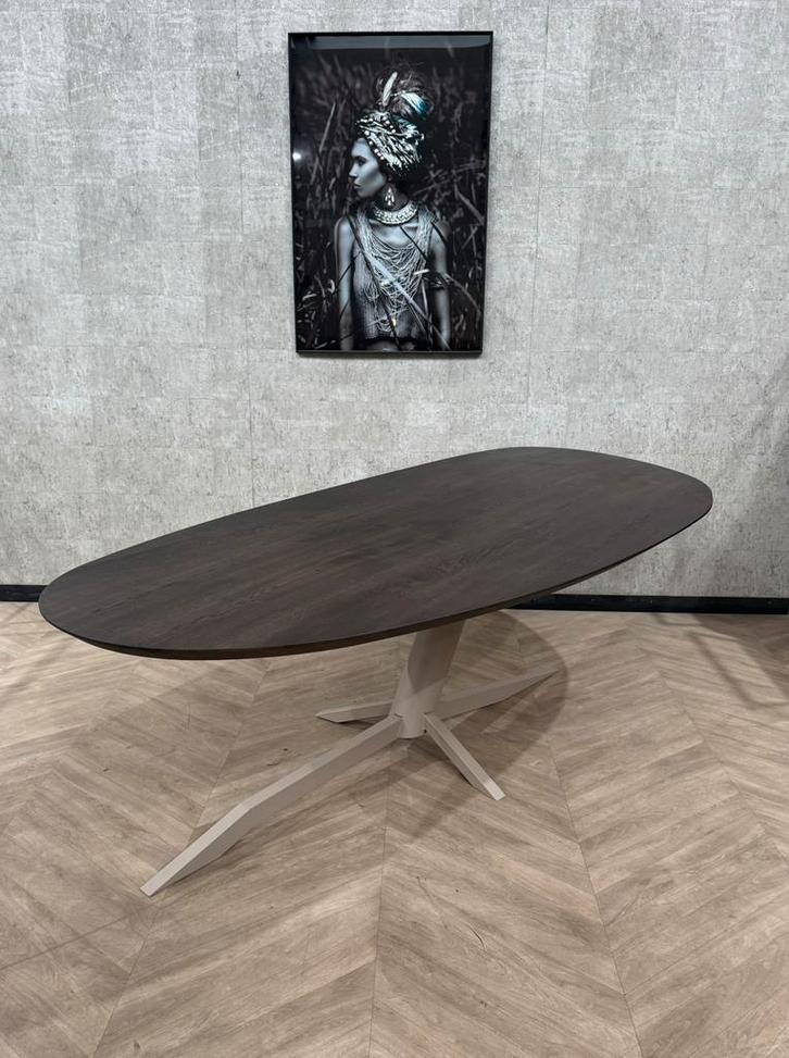 Leaf eiken eettafel bruin + beige frame 260x110 *showroom, Huis en Inrichting, Tafels | Eettafels, Nieuw, 100 tot 150 cm, 200 cm of meer