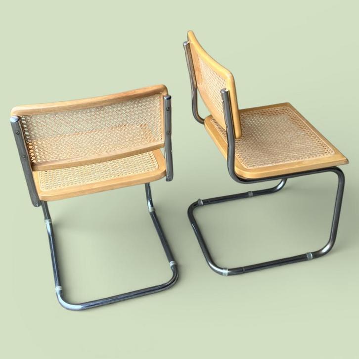 2 Cesca Thonet stoelen, riet/rotan, jaren 80, Huis en Inrichting, Stoelen, Gebruikt, Twee, Riet of Rotan, Bruin, Ophalen