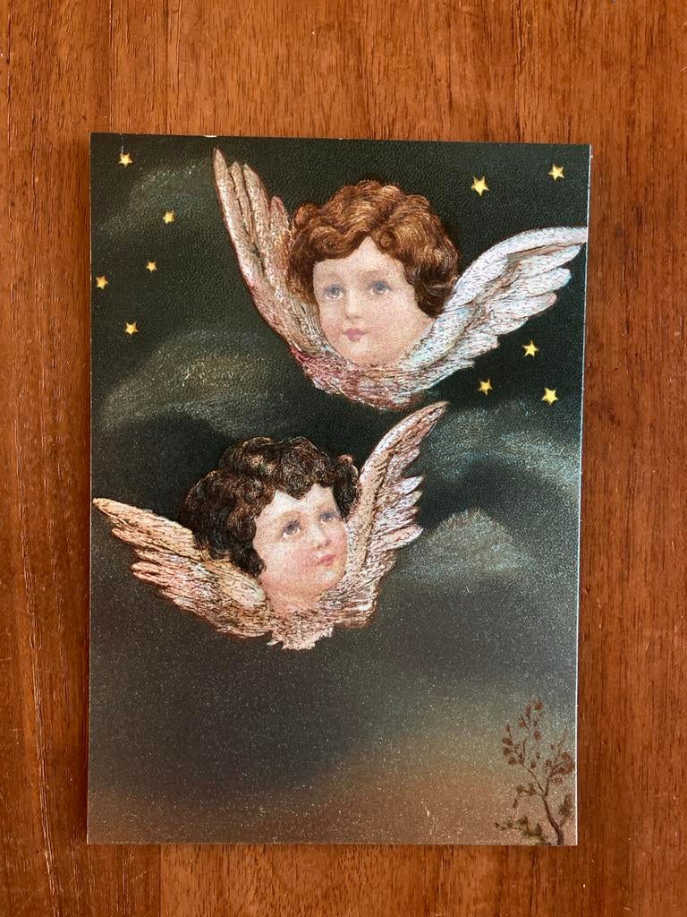 Vintage Zilverkaart - 2 engelen, Diversen, Kerst, Zo goed als nieuw, Ophalen of Verzenden