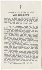 Wim Bisschops 1882 Mill + 1967 Mill, 84 jaar oud, Verzamelen, Verzenden, Bidprentje