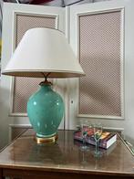 Vintage antieke turquoise tafellamp met klassieke kap, D, Klassiek, antiek, Ophalen of Verzenden, Zo goed als nieuw