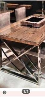 Sleeper wood eet tafel inclusief glasplaat, Ophalen, 100 tot 150 cm, Zo goed als nieuw, Metaal