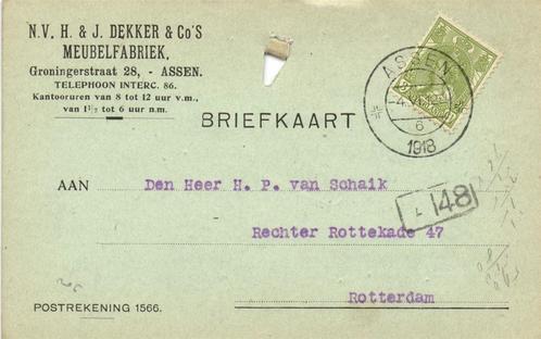 NV H. + J. Dekker + Co, Meubelfabriek, Assen - 04.1918 - bri, Postzegels en Munten, Brieven en Enveloppen | Nederland, Briefkaart