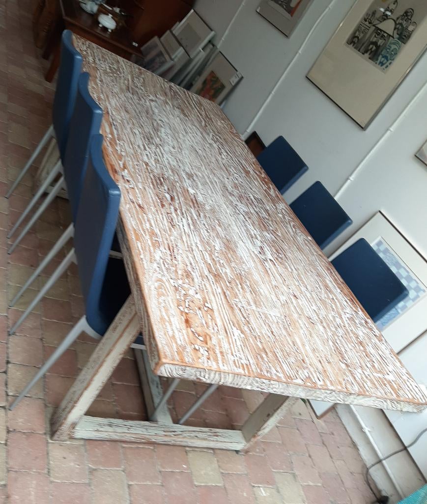 Whitewash tafel met 6 Vitra stoelen, Huis en Inrichting, Tafels | Eettafels, Ophalen, Niet, Gebruikt, Niet