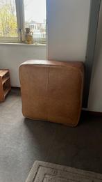 Cognac leren poef 1x1 meter - Wulf Wonen, Ophalen, Gebruikt, Vierkant, Leer