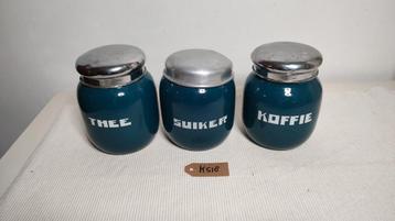K518 blauw emaille set bussen koffie / thee / suiker beschikbaar voor biedingen