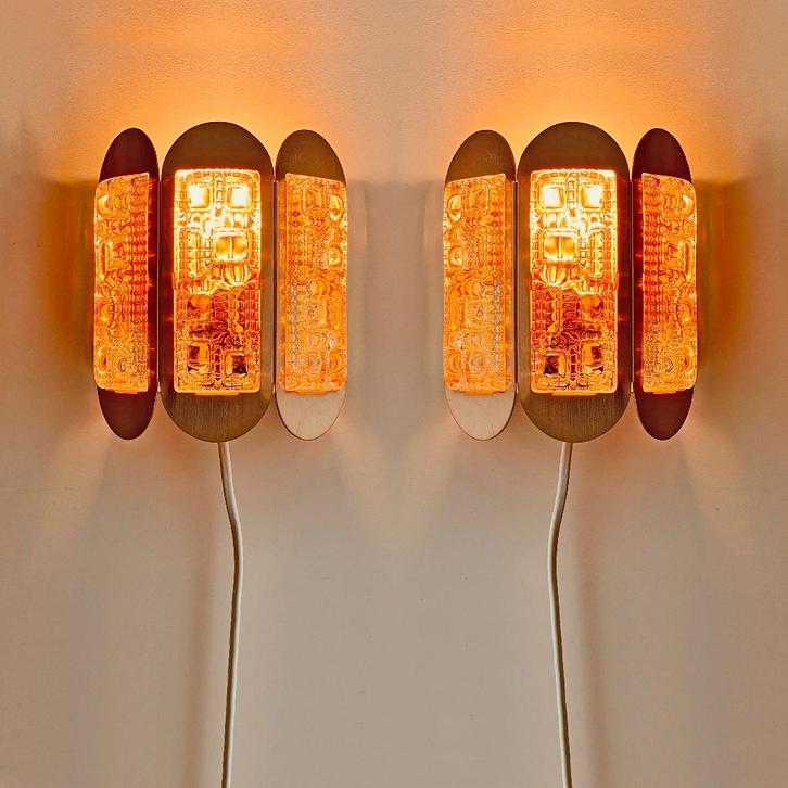 2 vintage Deens Design LAMPEN Vitrika Lyskaer Mid Century, Huis en Inrichting, Lampen | Wandlampen, Gebruikt, Glas, Metaal, Ophalen of Verzenden