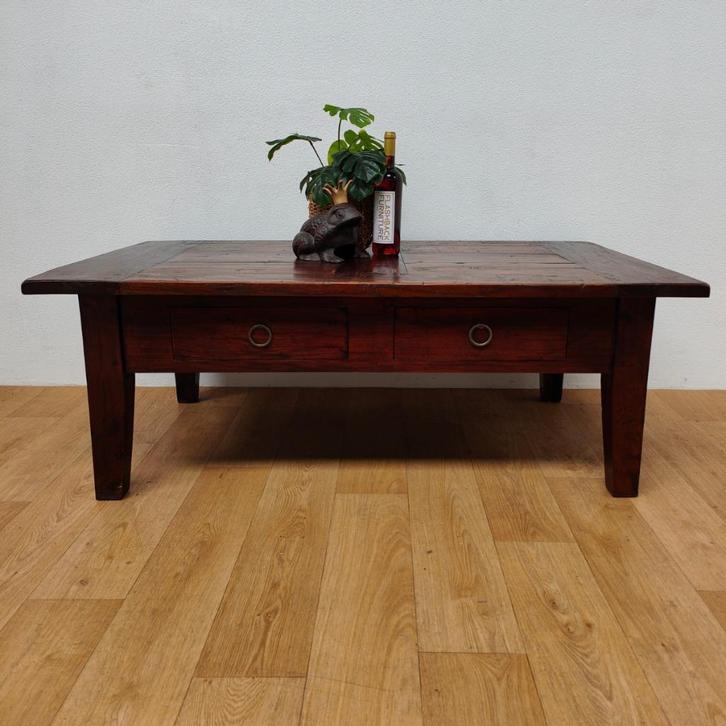 Vintage houten koloniale salontafel koffietafel met lades., Huis en Inrichting, Tafels | Salontafels, Gebruikt, Minder dan 50 cm