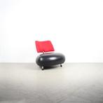 2x Leolux Pallone Fauteuil Zwart Leer + Rood Stof – Chroom