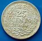 25 cent 1944 EP - Wilhelmina, Postzegels en Munten, Munten | Nederland, Zilver, Koningin Wilhelmina, Losse munt, 25 cent