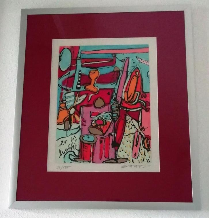 Zeefdruk ingelijst Miriam Slaats - Er is koffie 23/500., Antiek en Kunst, Kunst | Litho's en Zeefdrukken, Ophalen of Verzenden