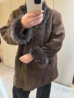 Vintage Shearling Lammycoat Maat 48 wol jas leer suede retro, Verzenden, Gedragen, Maat 46/48 (XL) of groter, Bruin