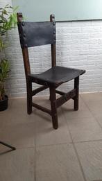 Spaanse Brutalist Stoel , Tuigleer .vintage, Ophalen, Gebruikt, Bruin, Hout