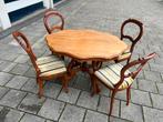 Antieke eettafel met 4 stoelen - sierlijk hout, Ophalen