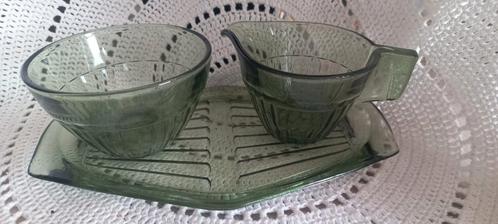Groenpersglas Copier Suiker & Melk Set Vintage, Antiek en Kunst, Antiek | Glas en Kristal, Ophalen of Verzenden