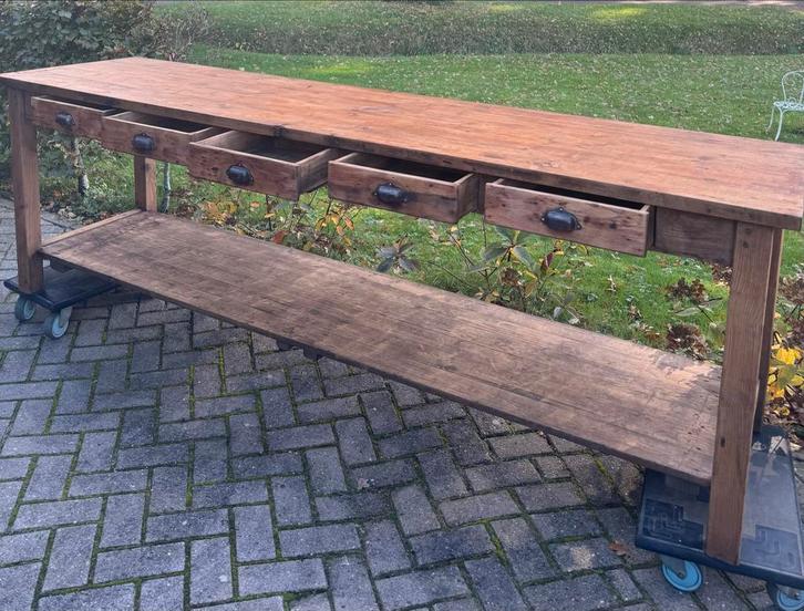 XXL side-tablel met Patine & 5 Lades,, Antiek en Kunst, Curiosa en Brocante, Ophalen