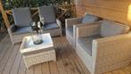 Luxe loungeset met 4 stoelen 2 verstelbare en hocker, Tuin en Terras, Ophalen, 5 zitplaatsen, Kunststof, Zo goed als nieuw