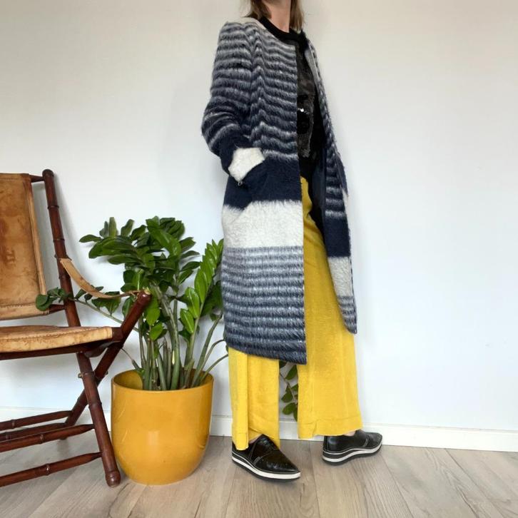 Vrolijke mantel met strepen, Kleding | Dames, Jassen | Winter, Zo goed als nieuw, Maat 36 (S), Zwart, Ophalen of Verzenden