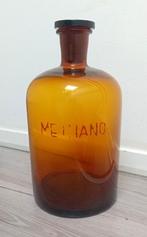 amberkleurige apothekersfles met opschrift, Antiek en Kunst, Antiek | Glas en Kristal, Ophalen of Verzenden