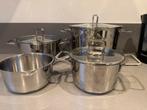 Vivo 4-delige Pannenset - 1.5L, 2.5L, 6L + Steelpan, Ophalen of Verzenden, Gebruikt, Rvs, Pannenset