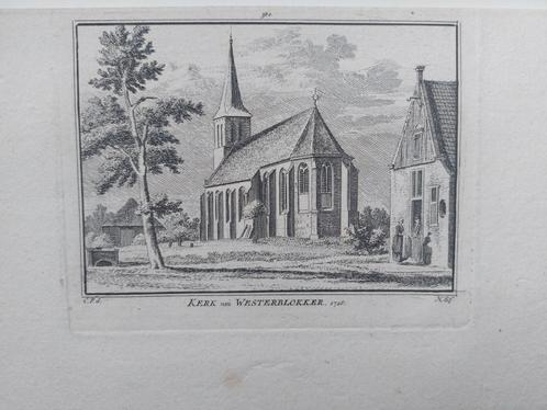 380 / Kerk van Westerblokker Oude gravure uit 18e eeuw, Antiek en Kunst, Kunst | Etsen en Gravures, Ophalen of Verzenden