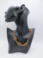 Gouden bootjesketting met granaat, 2 losse schakels, 42,5 cm