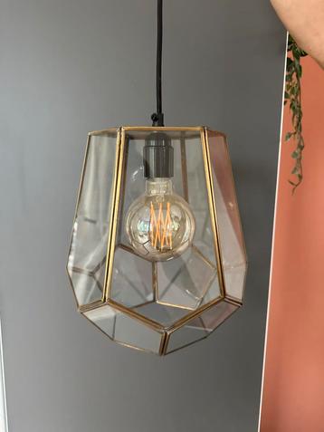 Hanglamp goud met glas incl bol warm wit