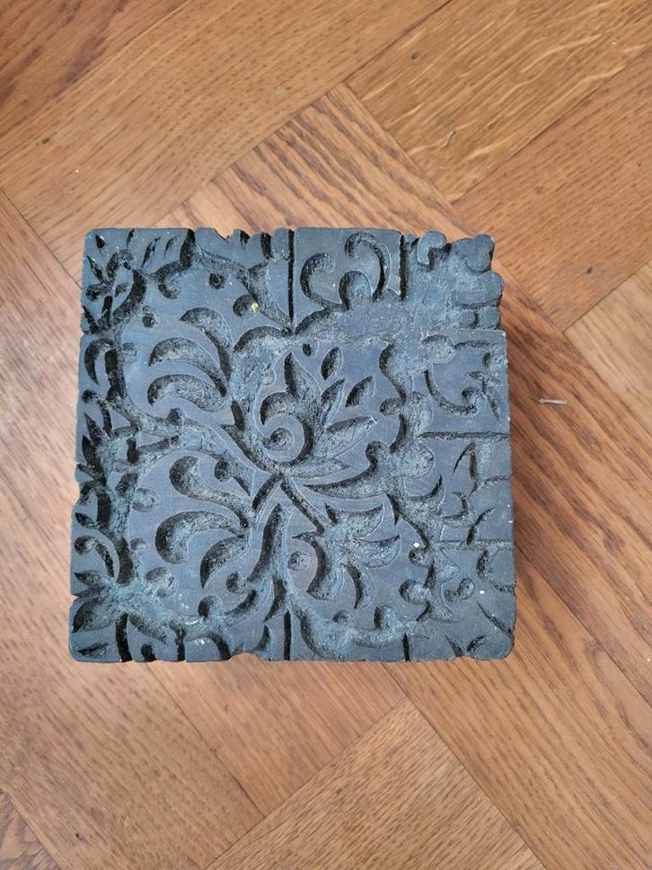 Antieke Houten Stempel voor Textieldruk, Antiek en Kunst, Kunst | Beelden en Houtsnijwerken, Ophalen of Verzenden