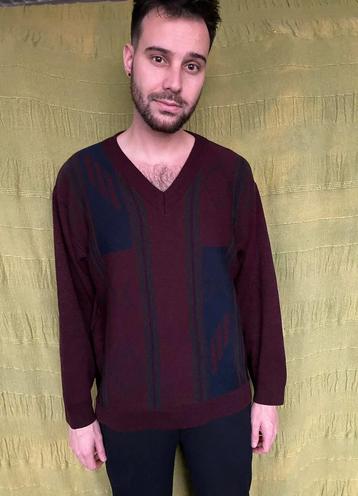 Vintage trui / sweater / donkerrood / print / medium / M