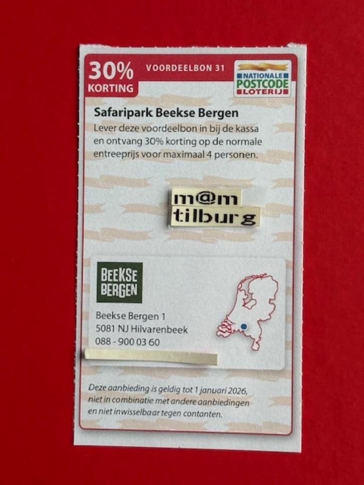 Voordeelbon 31 Safaripark Beekse Bergen 30% korting, Tickets en Kaartjes, Recreatie | Dierentuinen, Drie personen of meer, Kortingskaart