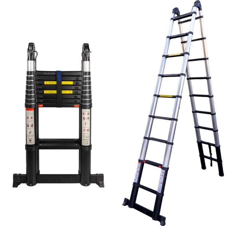 Aldorr Telescopische Vouwladder, Doe-het-zelf en Verbouw, Ladders en Trappen, Zo goed als nieuw, Ladder, 2 tot 4 meter, Opvouwbaar of Inschuifbaar