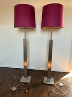 2 grote RVS staande lampen met stoffen kap, Huis en Inrichting, Lampen | Vloerlampen, Ophalen, Zo goed als nieuw, Metaal, 150 tot 200 cm