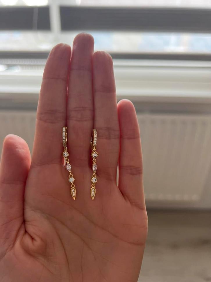 Leuke zilveren oorbellen, Sieraden, Tassen en Uiterlijk, Oorbellen, Nieuw, Hangers, Zilver, Goud, Met strass, Ophalen of Verzenden