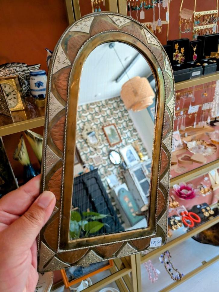 Gehamerde Marokkaanse Koperen Spiegel, Huis en Inrichting, Woonaccessoires | Spiegels, Zo goed als nieuw, Minder dan 50 cm, Minder dan 100 cm