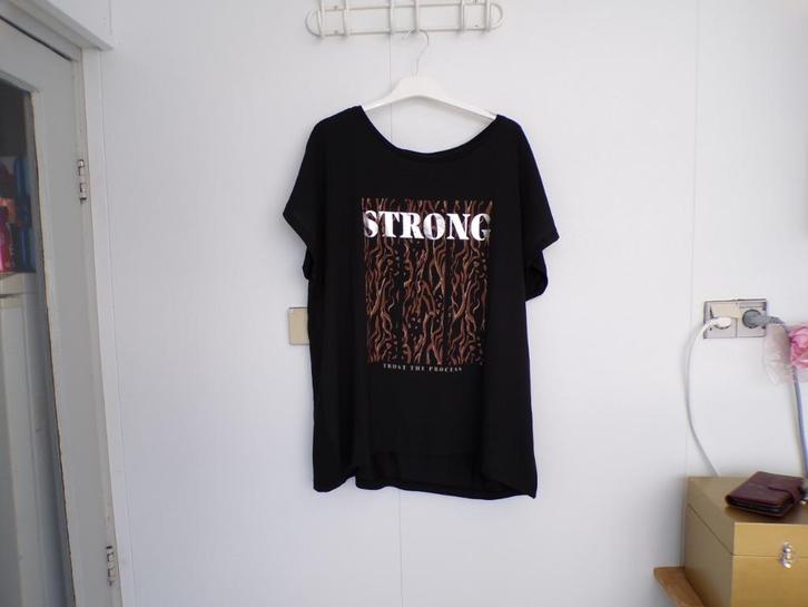 Zwart shirt print in bruin/offwhite/zilver M - 46/48  nieuw!, Kleding | Dames, Grote Maten, Nieuw, Shirt of Top, Zwart, Ophalen of Verzenden