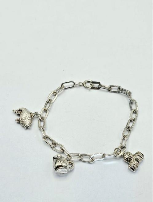 Zilveren Bedel Armband met 3 Bedels, Sieraden, Tassen en Uiterlijk, Armbanden, Zo goed als nieuw, Zilver, Zilver, Verzenden