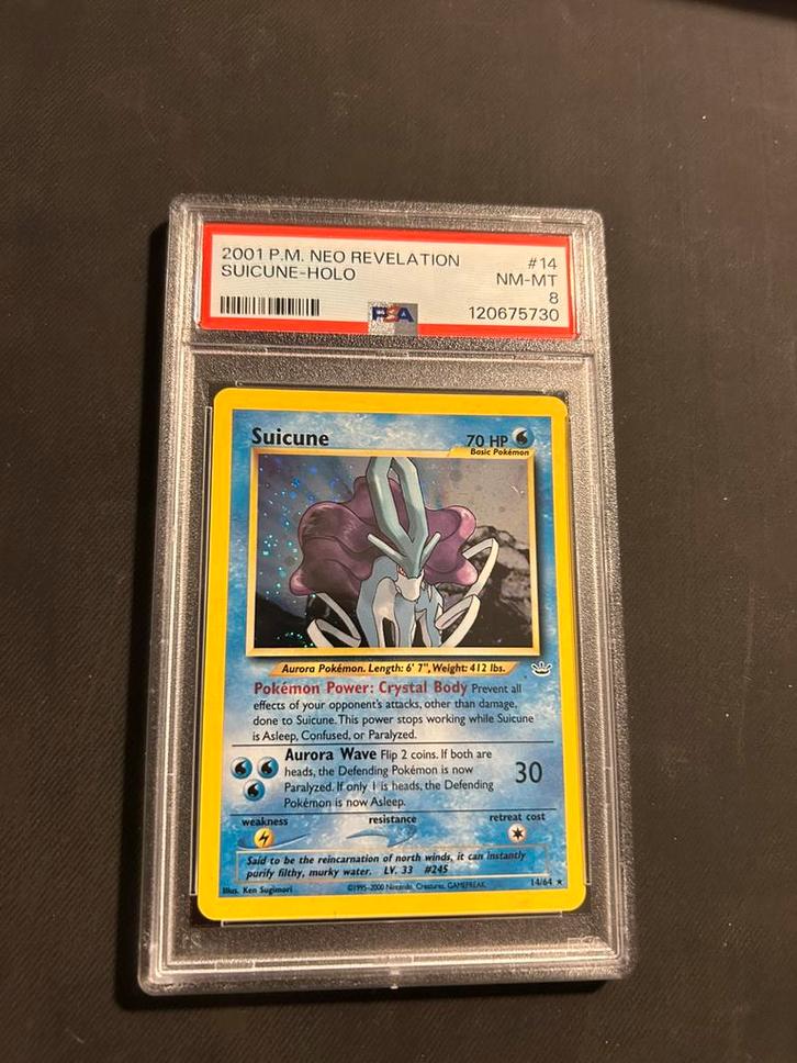 Pokemon - Suicune PSA 8, Hobby en Vrije tijd, Verzamelkaartspellen | Pokémon, Nieuw, Losse kaart, Foil, Ophalen of Verzenden