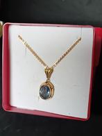 14k Gouden Hanger Aquamarijn & Vergulde Ketting, Ophalen of Verzenden, Zo goed als nieuw, Goud, Goud