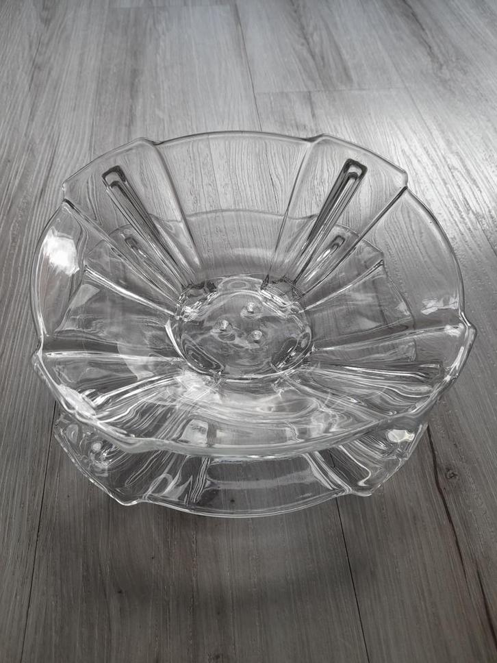 Glazen Fruitesse/fruitschaal met onderbord, Huis en Inrichting, Woonaccessoires | Schalen en Manden, Zo goed als nieuw, Schaal