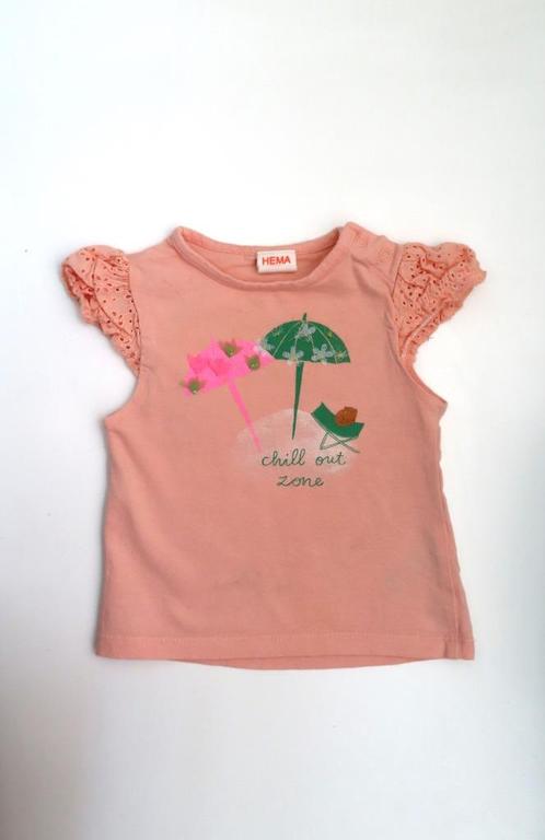 T-Shirt Zalmroze Parasol Hema mt 62 (4443), Kinderen en Baby's, Babykleding | Maat 62, Zo goed als nieuw, Meisje, Shirtje of Longsleeve
