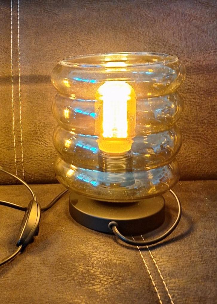 2x Quinto Cilinder Rib Smoke Tafellampen, Huis en Inrichting, Lampen | Vloerlampen, Zo goed als nieuw, Minder dan 100 cm, Glas