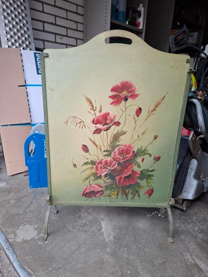Openhaard scherm, 52x78cm, met bloemmotief, Huis en Inrichting, Kachels, Gebruikt, Ophalen of Verzenden
