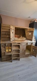 Kinderstapelbed Steigerhouten huisje, Ophalen, Zo goed als nieuw, 180 cm of meer, 70 tot 85 cm