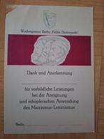 DDR NVA MfS Oorkonde ongebruikt. Felix Dzierzynski. Stasi, Verzamelen, Ophalen of Verzenden, Landmacht, Duitsland, Foto of Poster