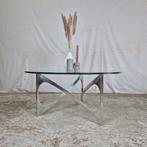 Knut Hesterberg, vintage jaren 60 salontafel glas aluminium, Ophalen, Gebruikt, Rond, 50 tot 100 cm