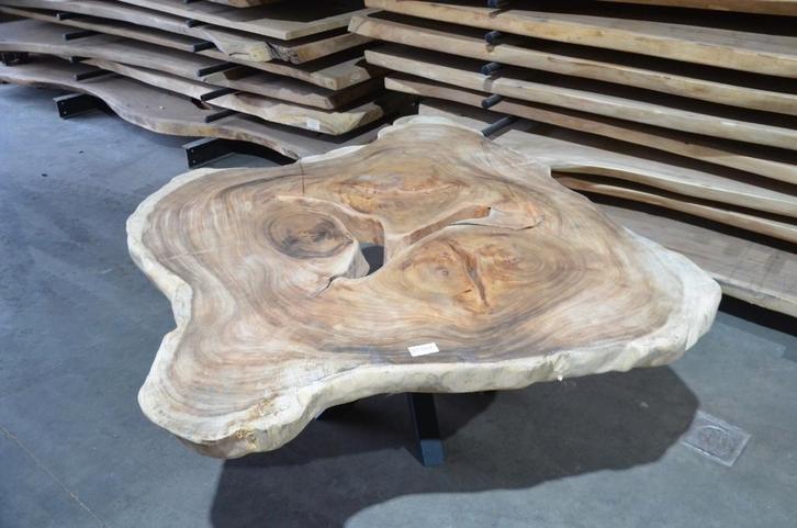 Suar boomstamtafel Rond 160-215 cm BT 167, Huis en Inrichting, Woonaccessoires | Overige, Nieuw, Ophalen
